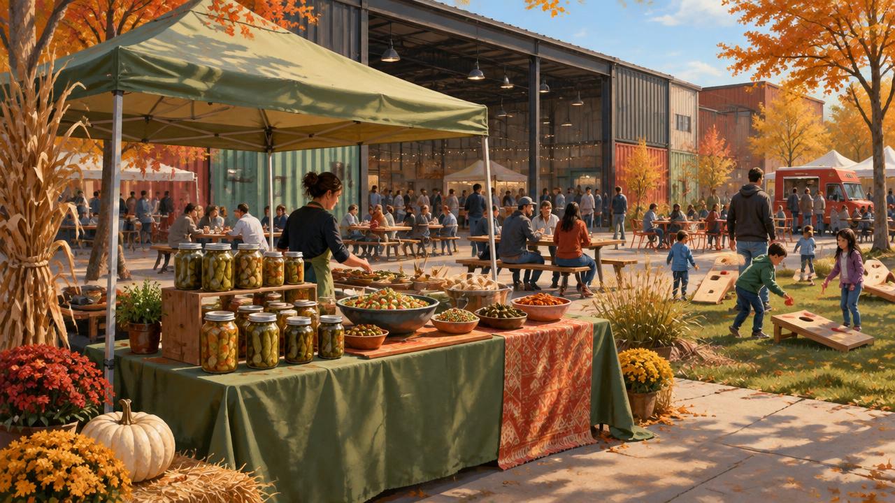Illustrated scene for Pickle & International Food Festival