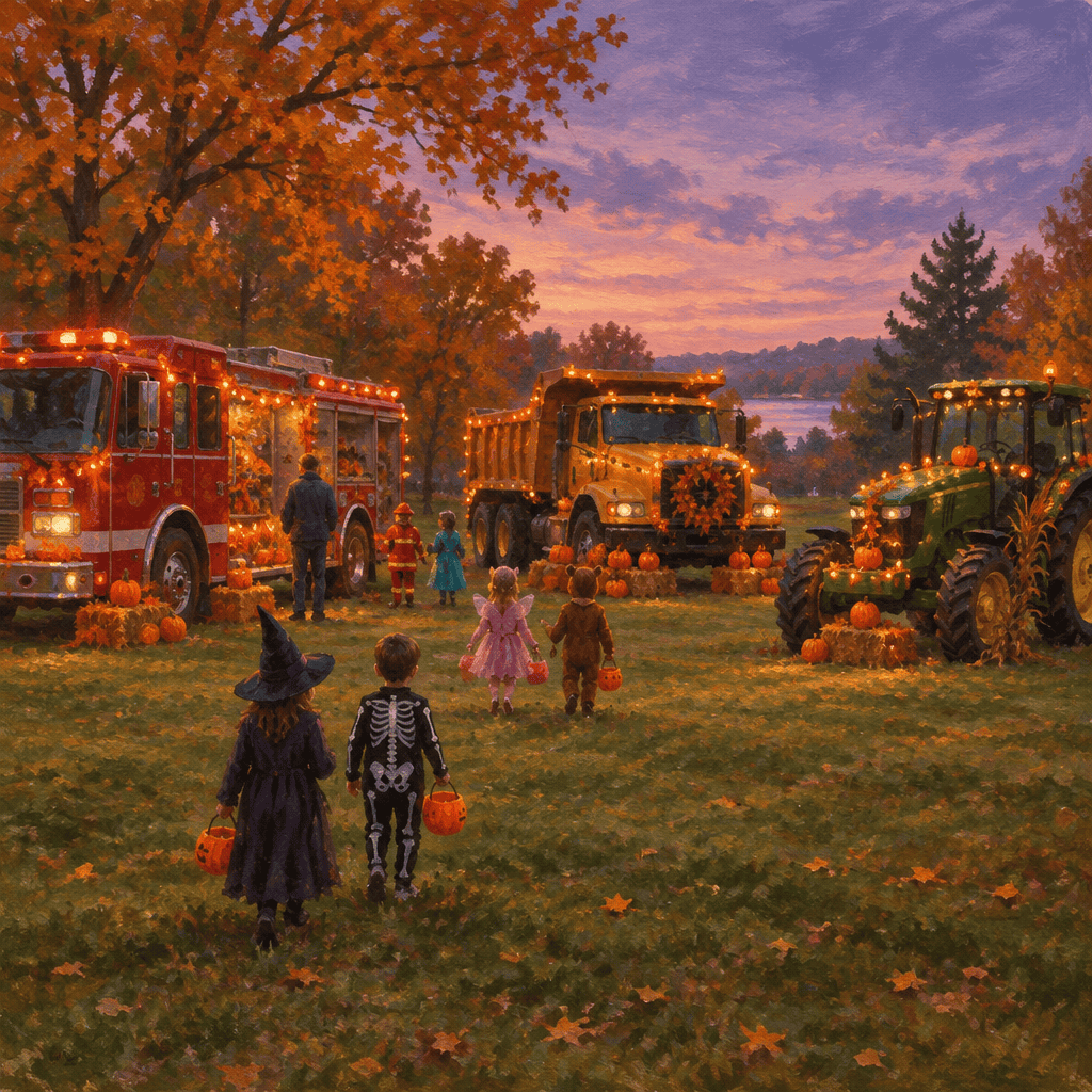 Illustrated scene for Truck-or-Treat at Claude Moore Park